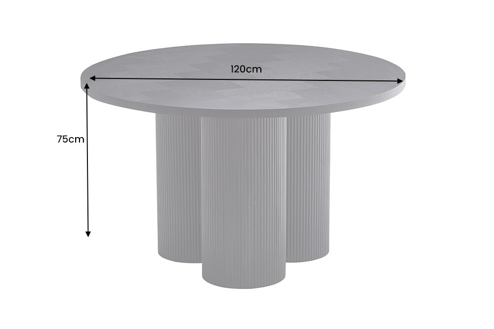 Design Esstisch BABYLON 120cm schwarz Fischgrät Eiche rund mit drei Säulenfüßen