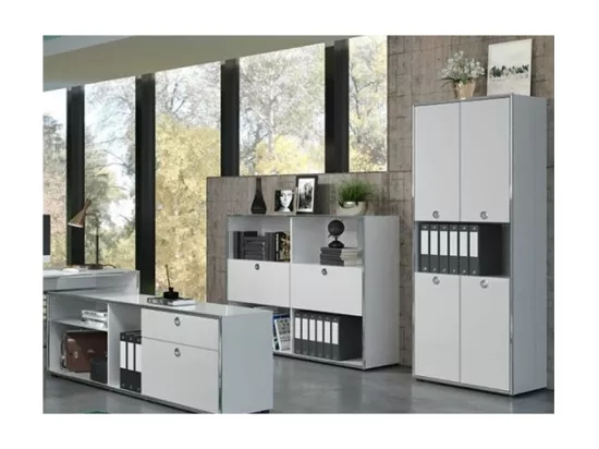 Armoire de bureau bois MDF blanc 4 portes Irma