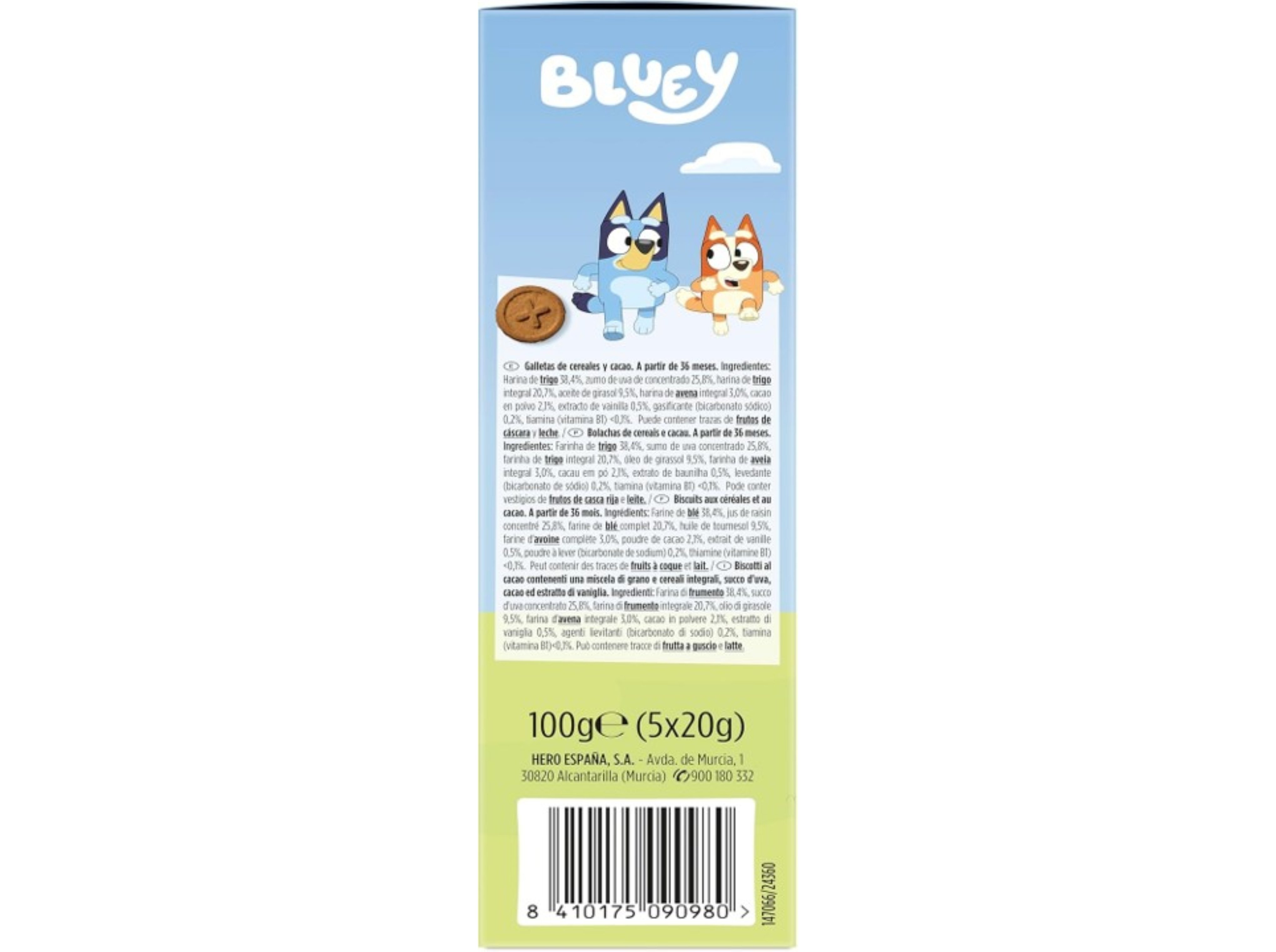 BOLACHAS HERO BLUEY CACAU 100G (5X20G)