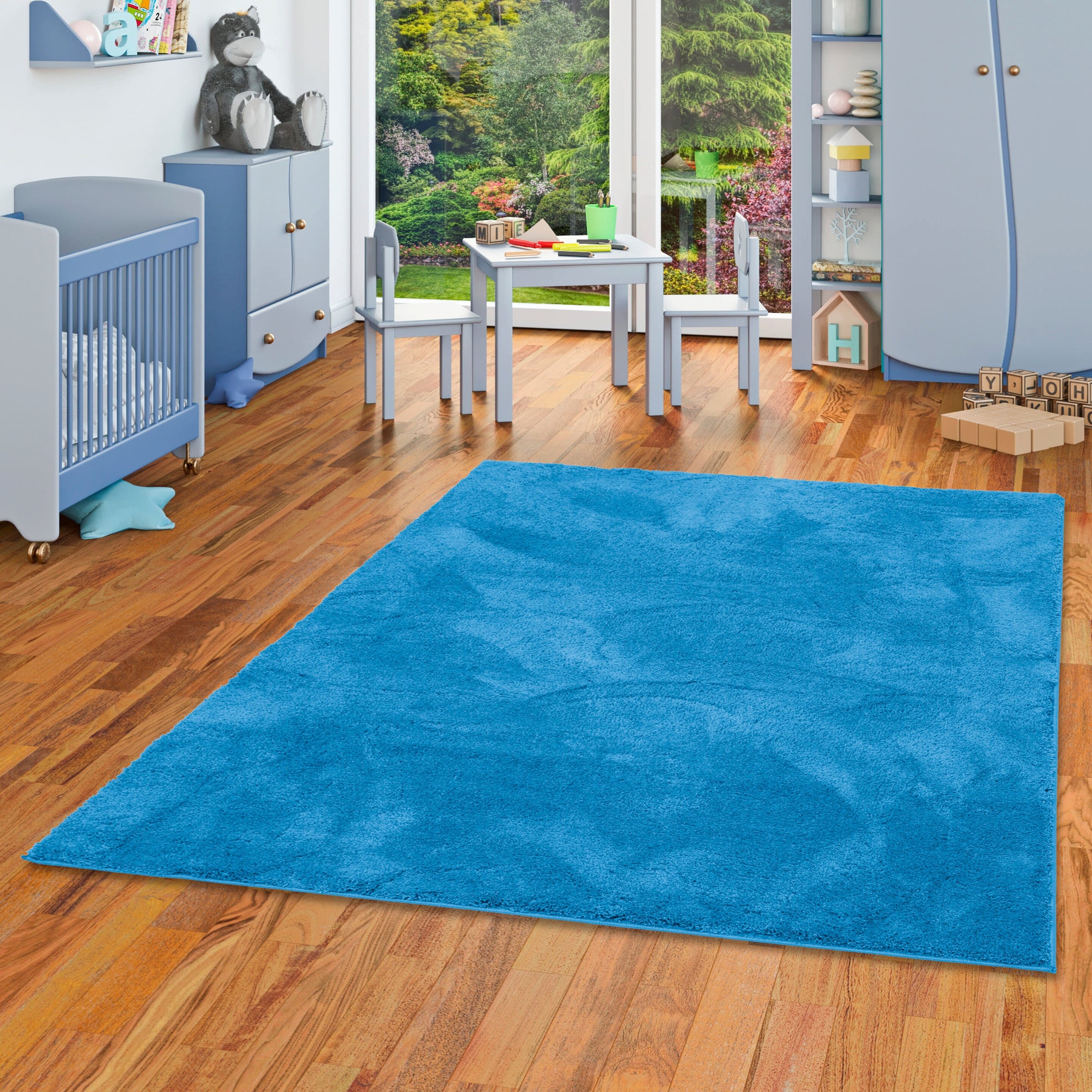 Pergamon Kinderteppich Super Soft Hochflor Silky Kids Blau