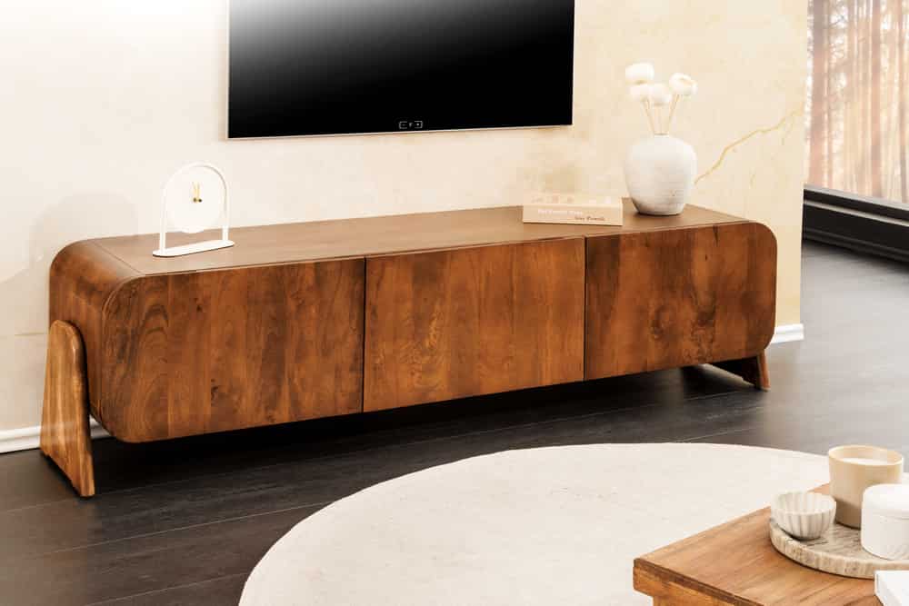 Massives TV-Board BRASIL 160cm braun Mangoholz drei Fächer Lowboard