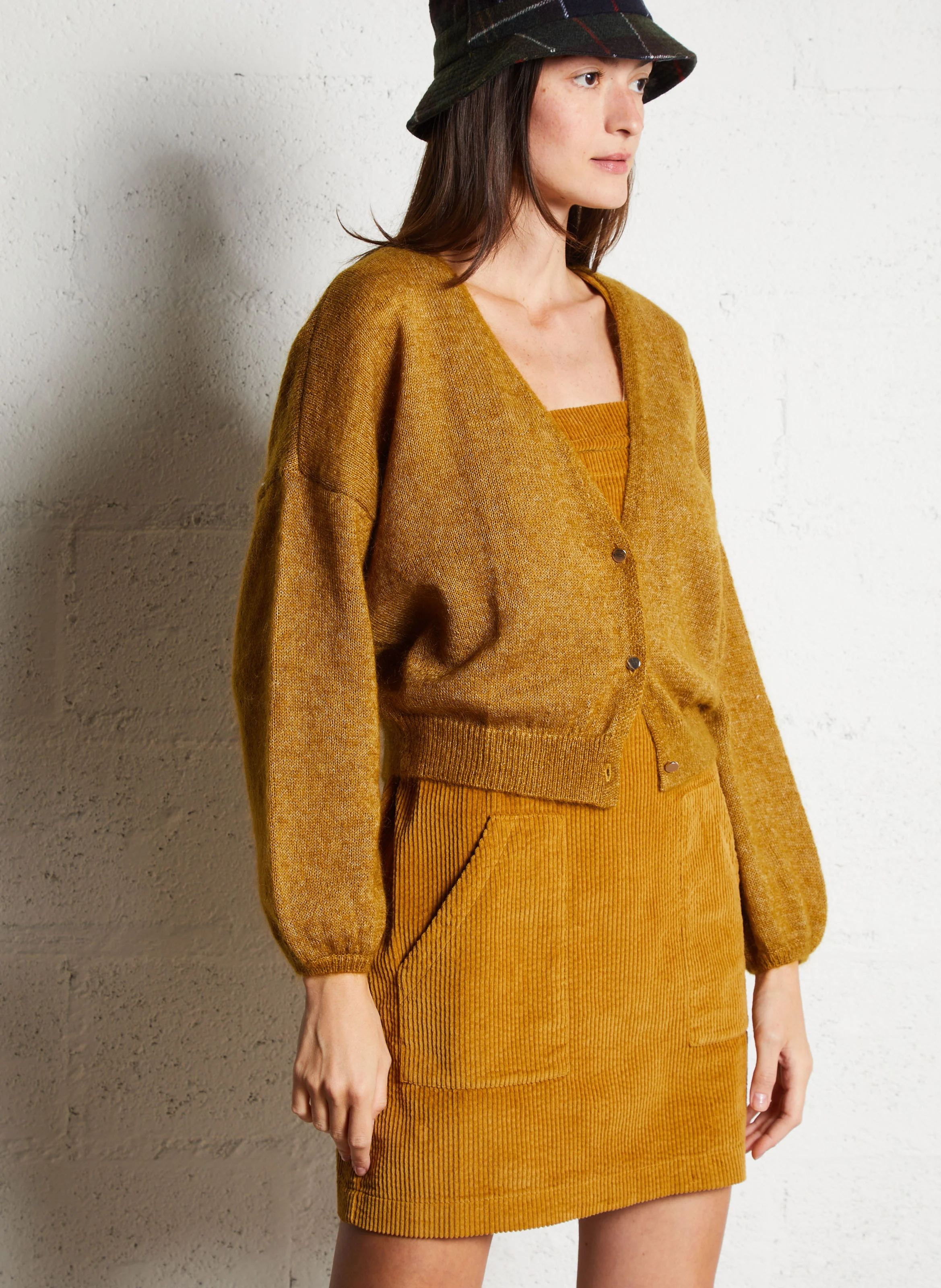 BUBULE - Gilet col V droit en maille | Orange