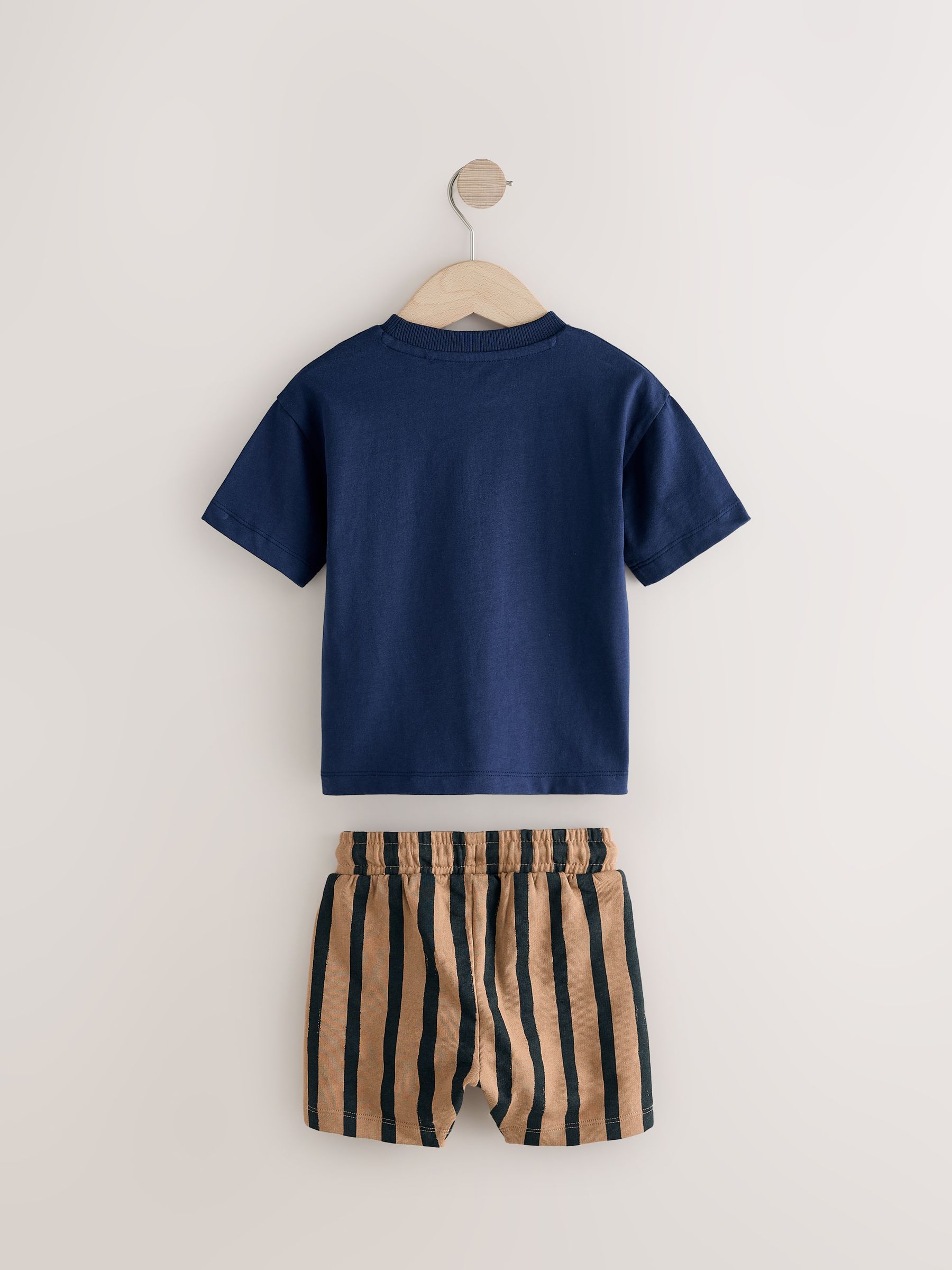 Marineblauw/kiezelkleurig - Set van 2 T-shirts met korte mouwen en shorts (3 mnd - 7 jr) (3 mnd - 7 jr)
