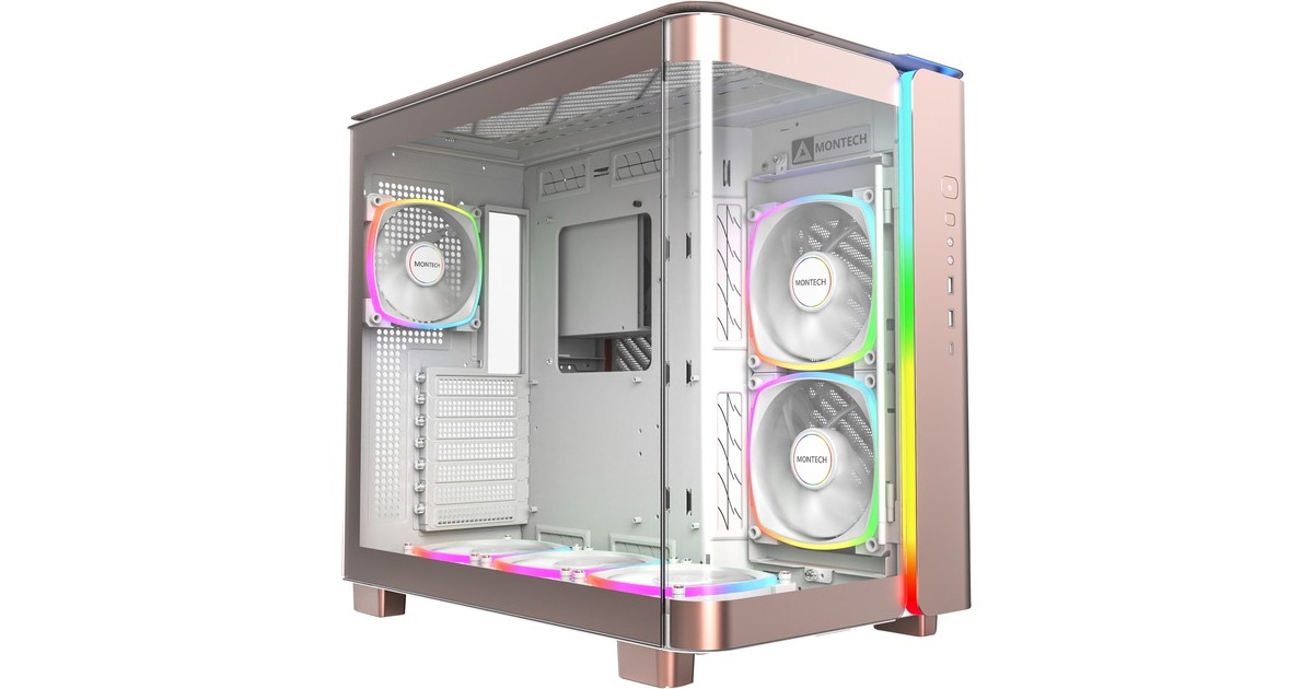 MontechKING 95 PRO midi tower behuizing  (Roségoud/wit | 2x USB-A | 1x USB-C | RGB | Tempered Glass)