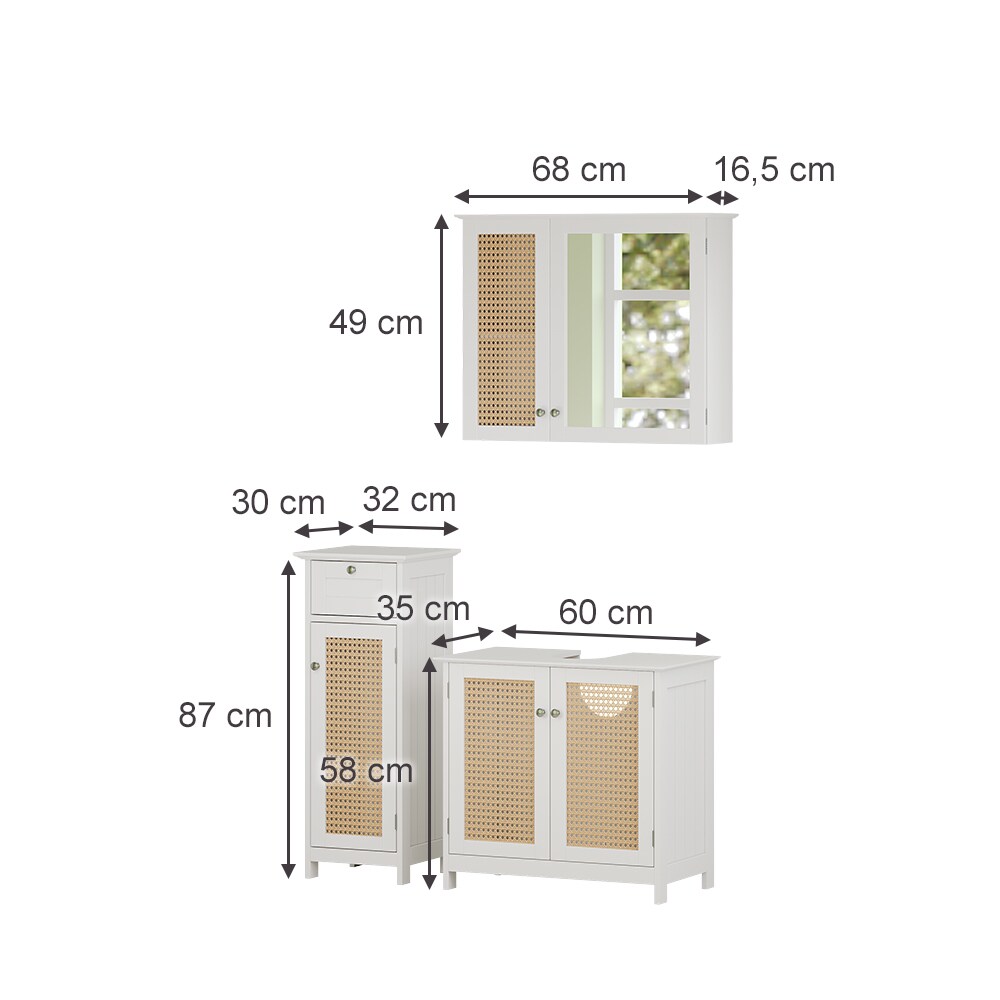 Vicco Badmöbel-Set Rosario, Weiß, moderne Serie, Badezimmer, dekorative Front, Spiegelschrank, Waschtischunterschrank, Midischrank