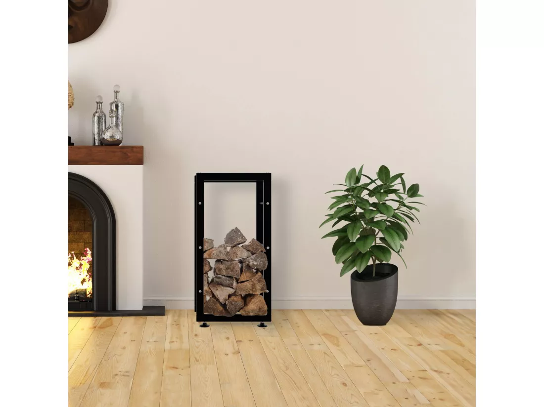 Etagère bois de cheminée - Métal - 40 x 25 x 80cm - Noir - Keri V2