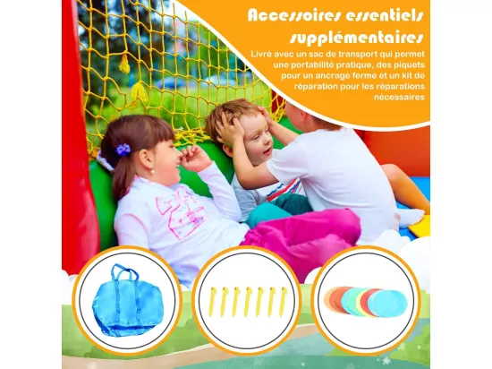 Château Gonflable pour Enfants avec Toboggan Cercle de Basket-Ball Mur d'escalade Filet de Sécurité Sac Design Mignon (sans Souffleur)