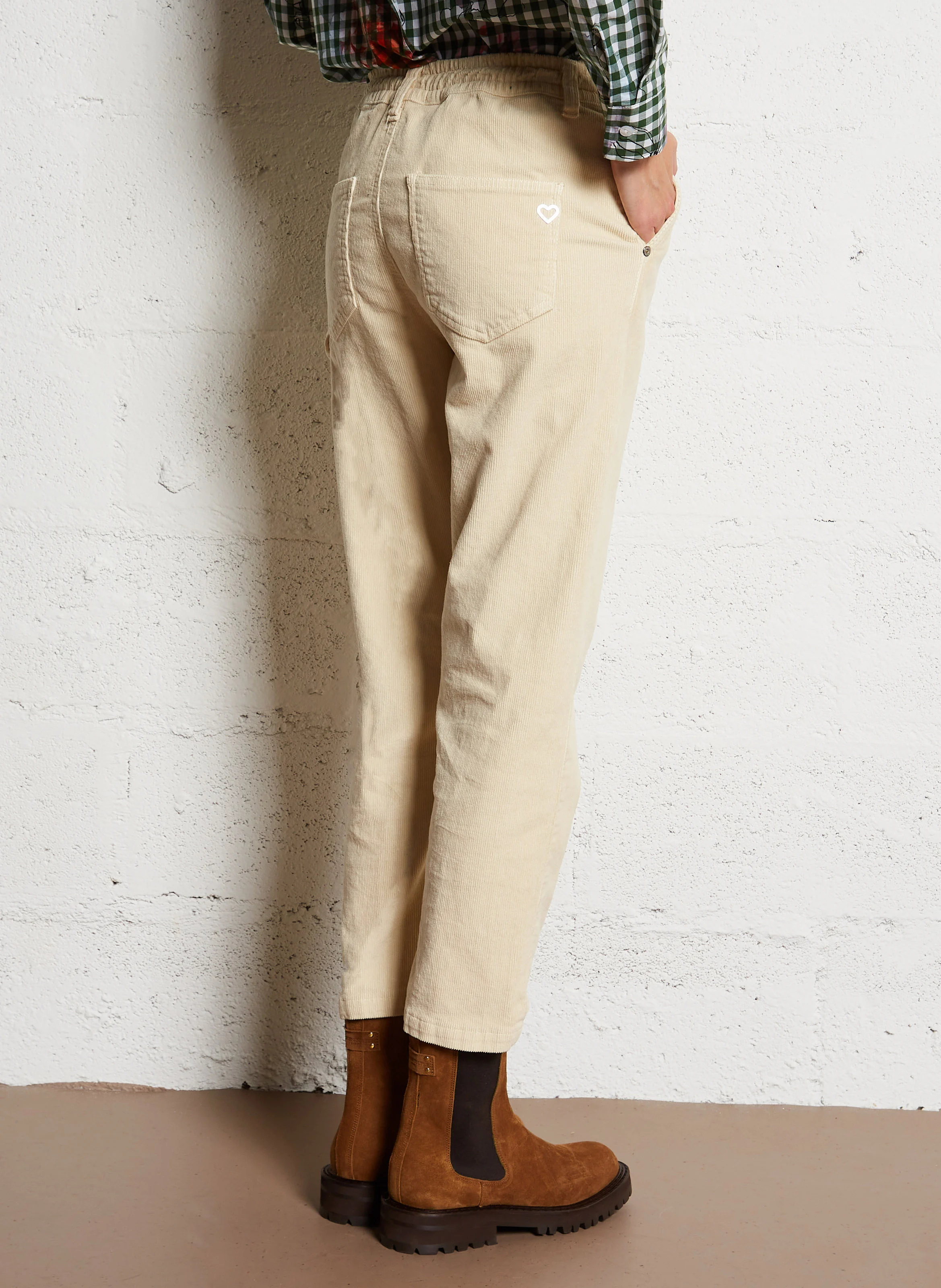Pantalon droit en coton mélangé | Beige