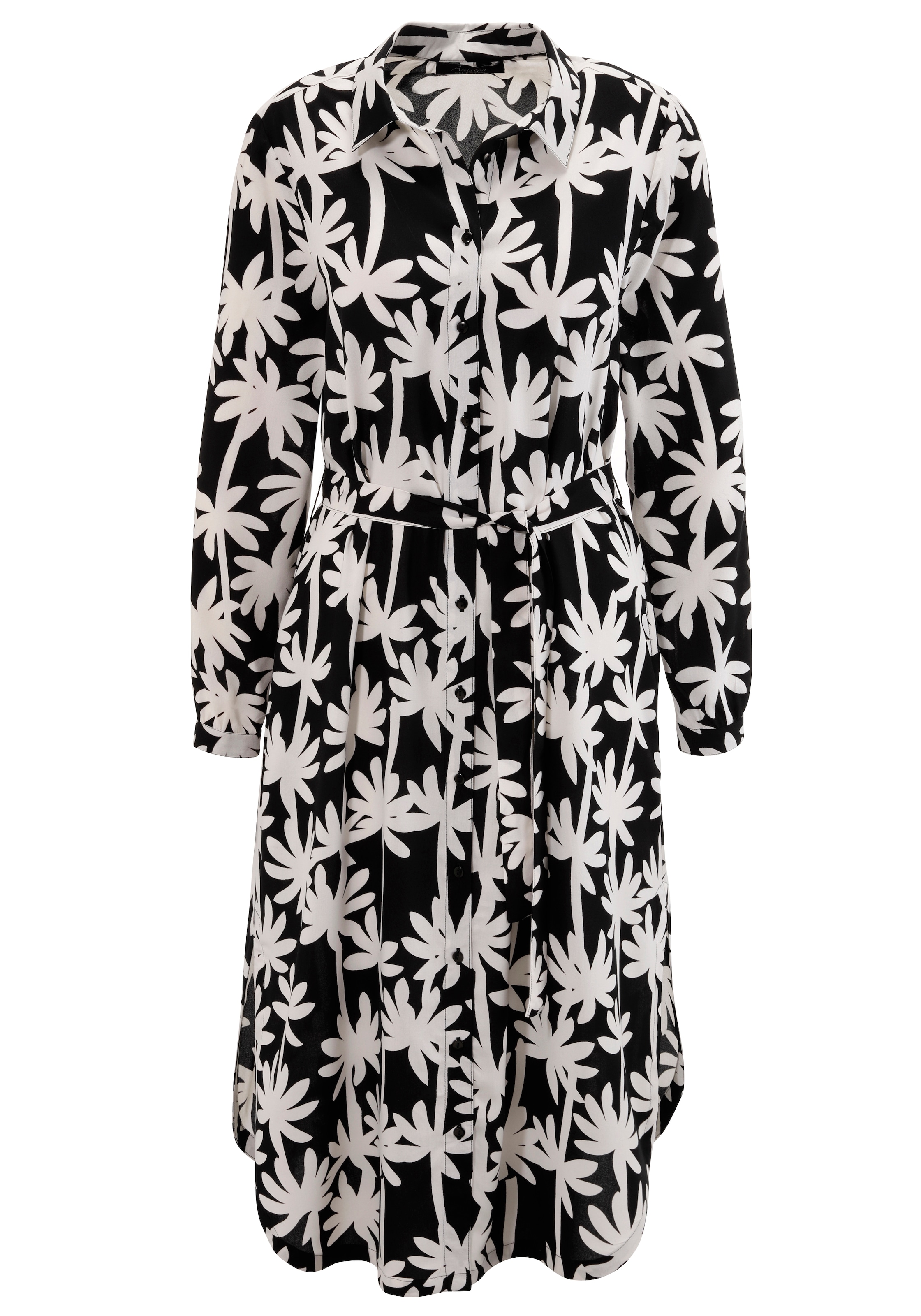 Aniston SELECTED Blusenkleid Eingrifftaschen mit edler Palmen-Musterung