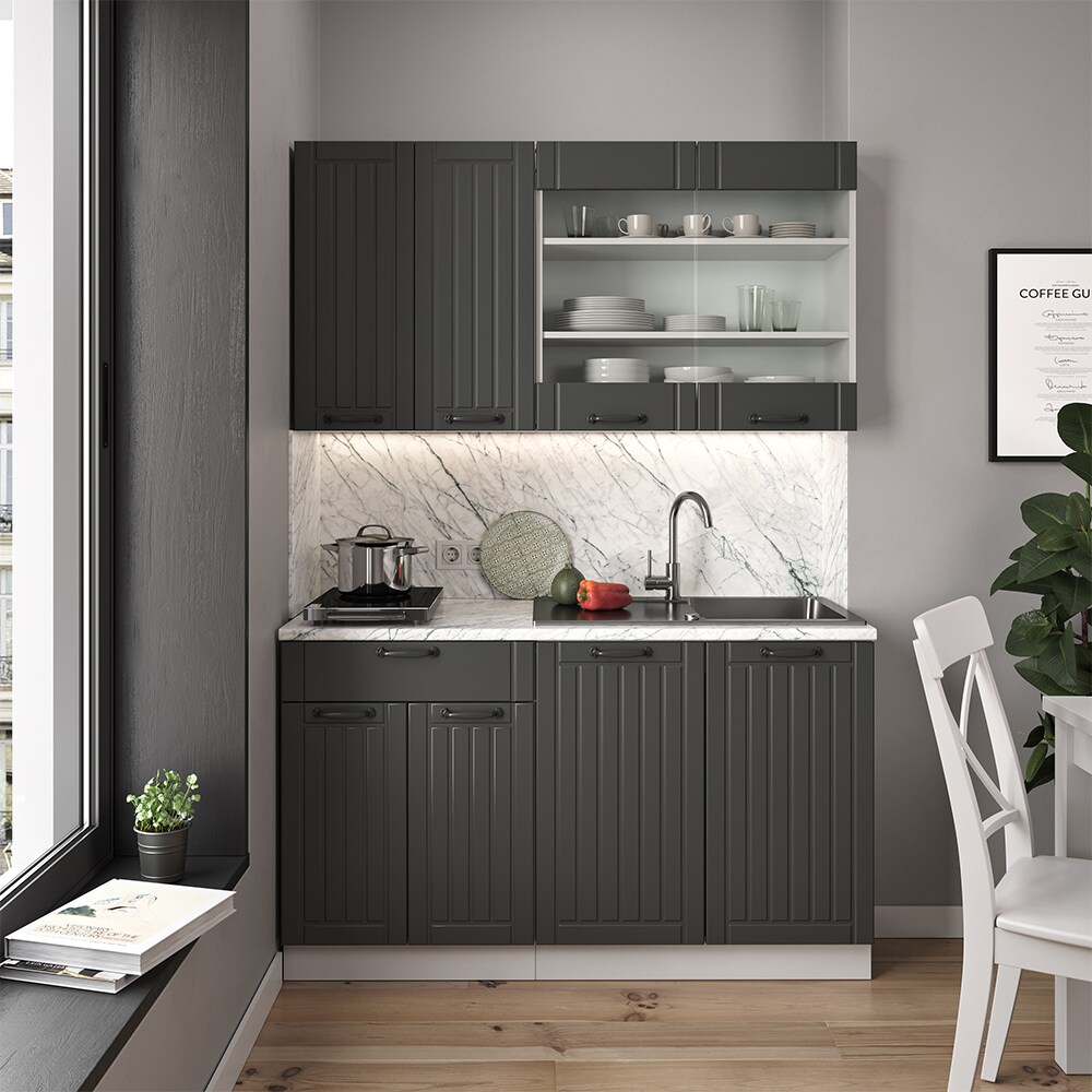 Vicco Küchenzeile Single Einbauküche Landhaus 140 cm Küchen Fame-Line Anthrazit