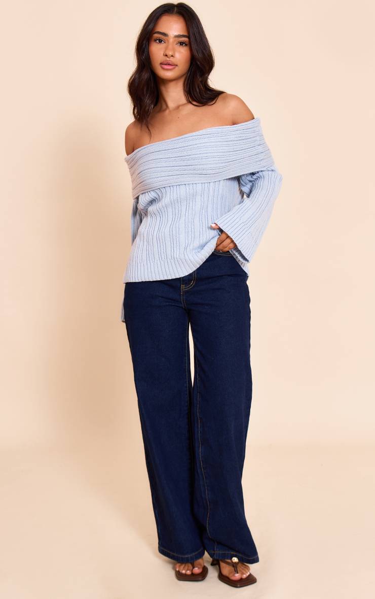 Bleu Layette Synthétiquell En Maille Épaule Dénudée Petite
