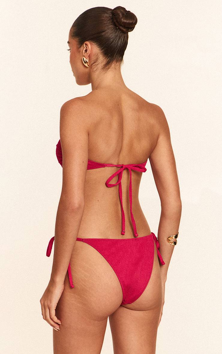 Fuchsia Bas De Bikini Texturé À Nouer Sur Les Côtés