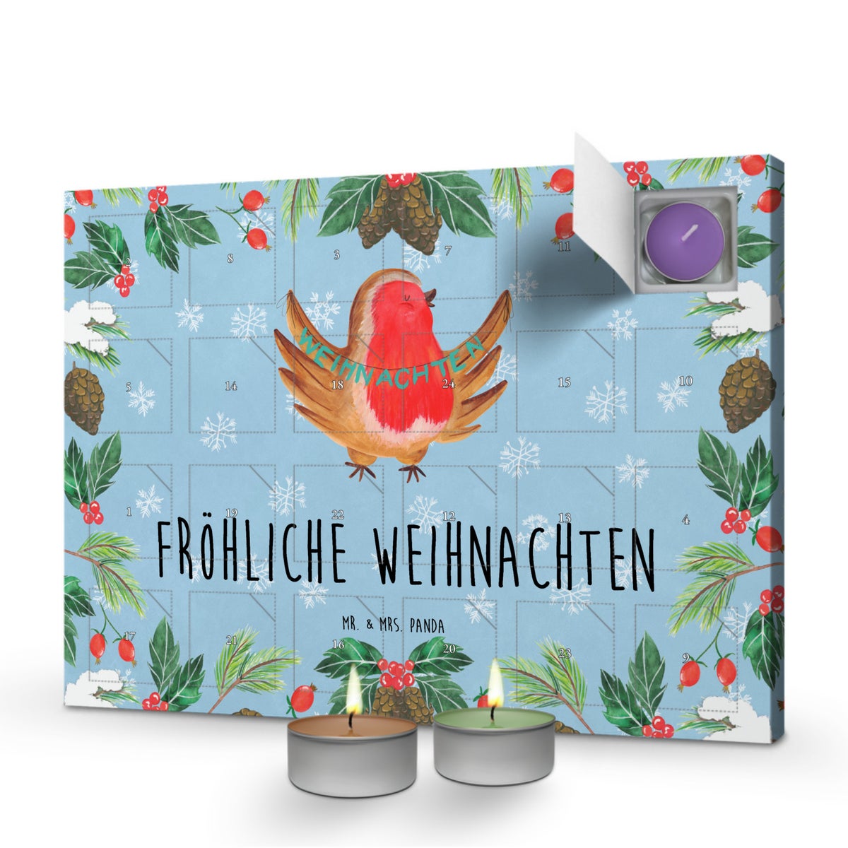 Mr. & Mrs. Panda Geurkaars Adventskalender Robin Christmas - Blauw Pastel