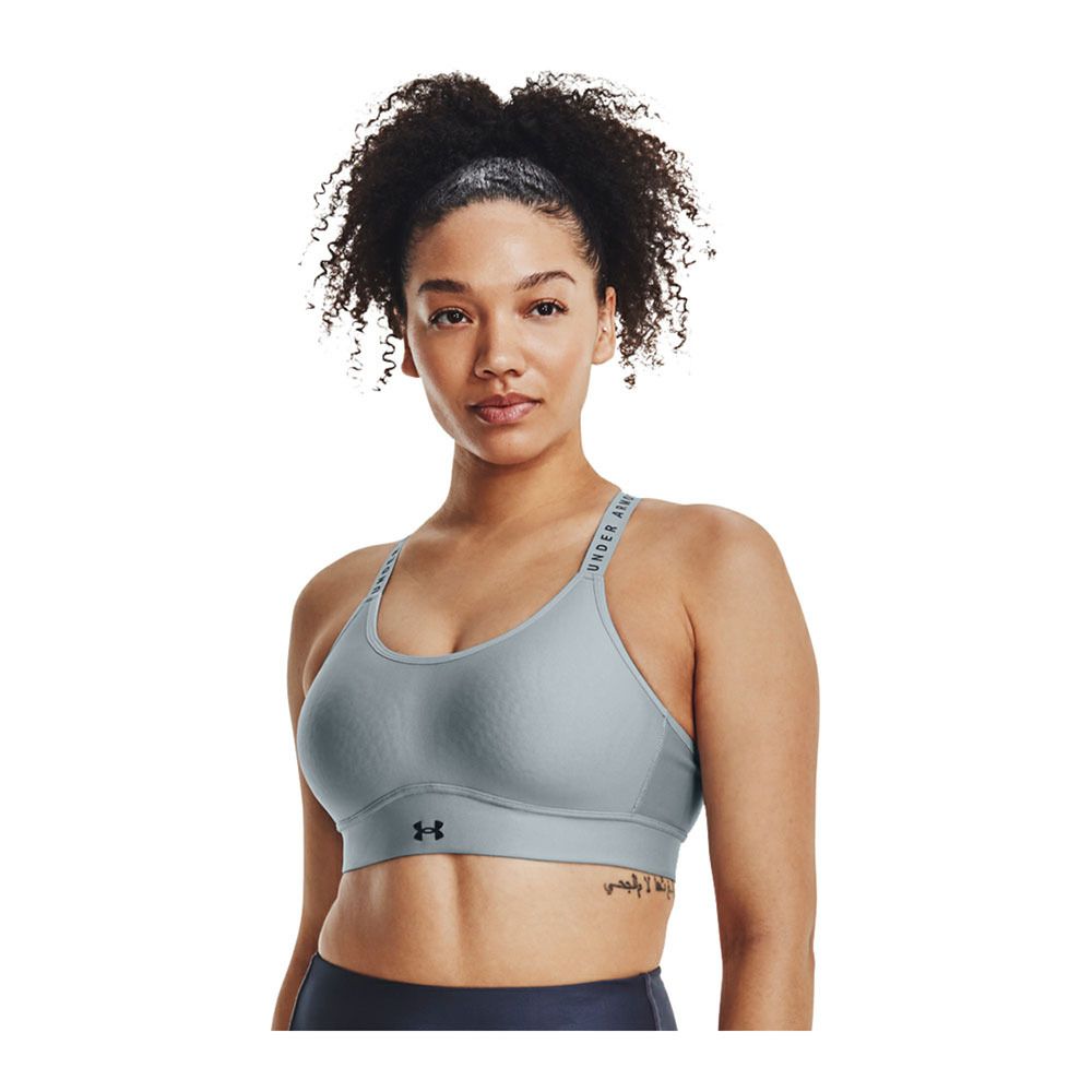 Under Armour UA INFINITY MID COVERED - Brassière Femme harbor blue/downpour gray