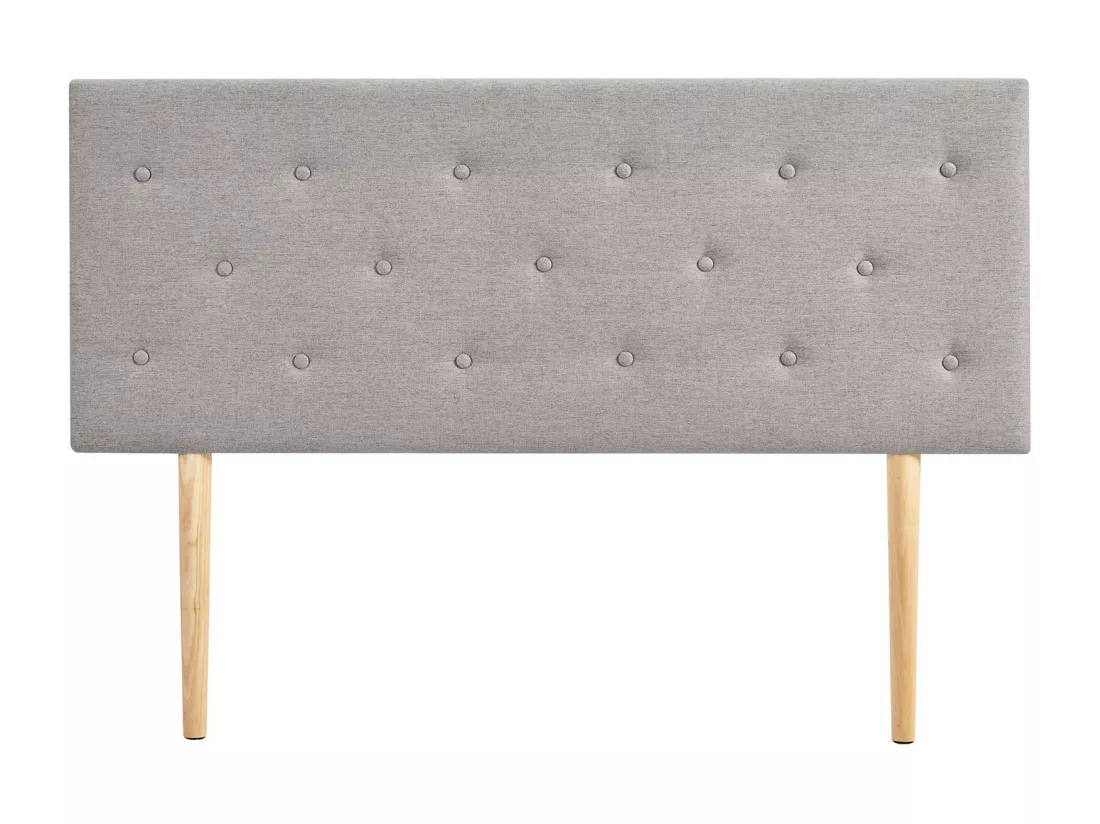 Tête de lit BLOMIN 140 capitonnée, En tissu rembourré, Pieds en bois, Design élégant, Pour lits 140 cm, Gris