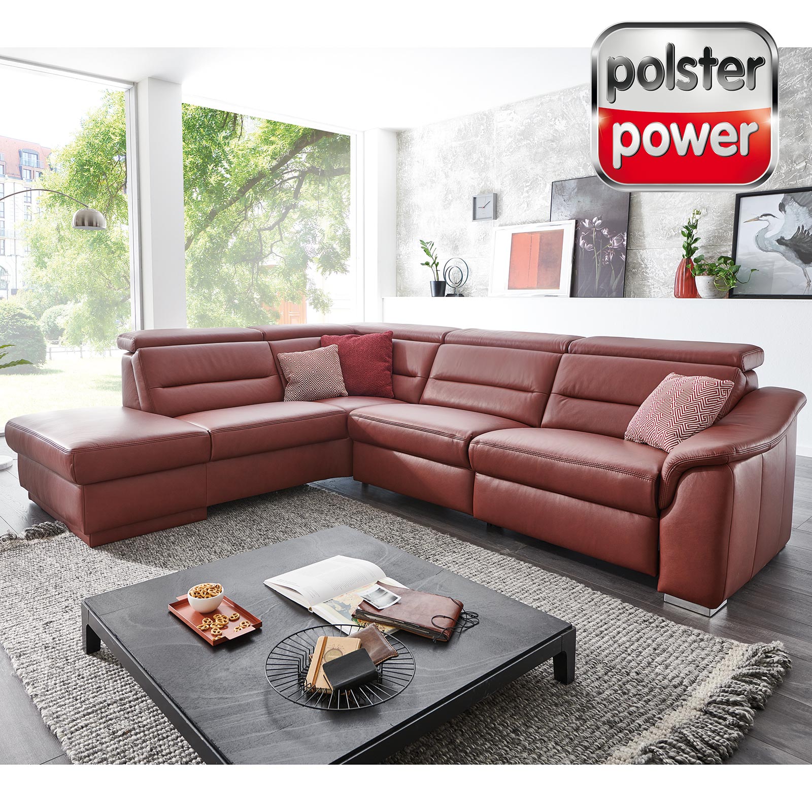 polsterpower Ledersofa - rot - Basismodell - links