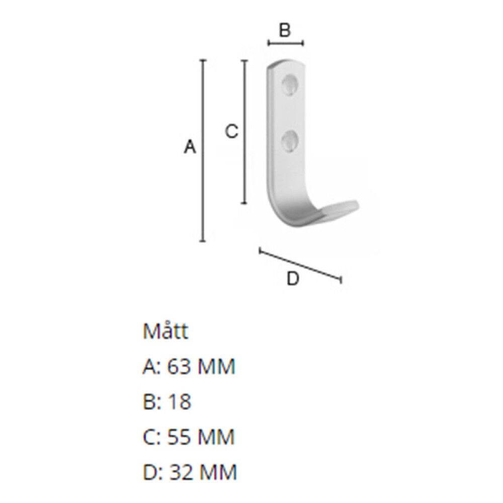 VEGGKROK BESLAGSBODEN 63MM MATT ALUMINIUM