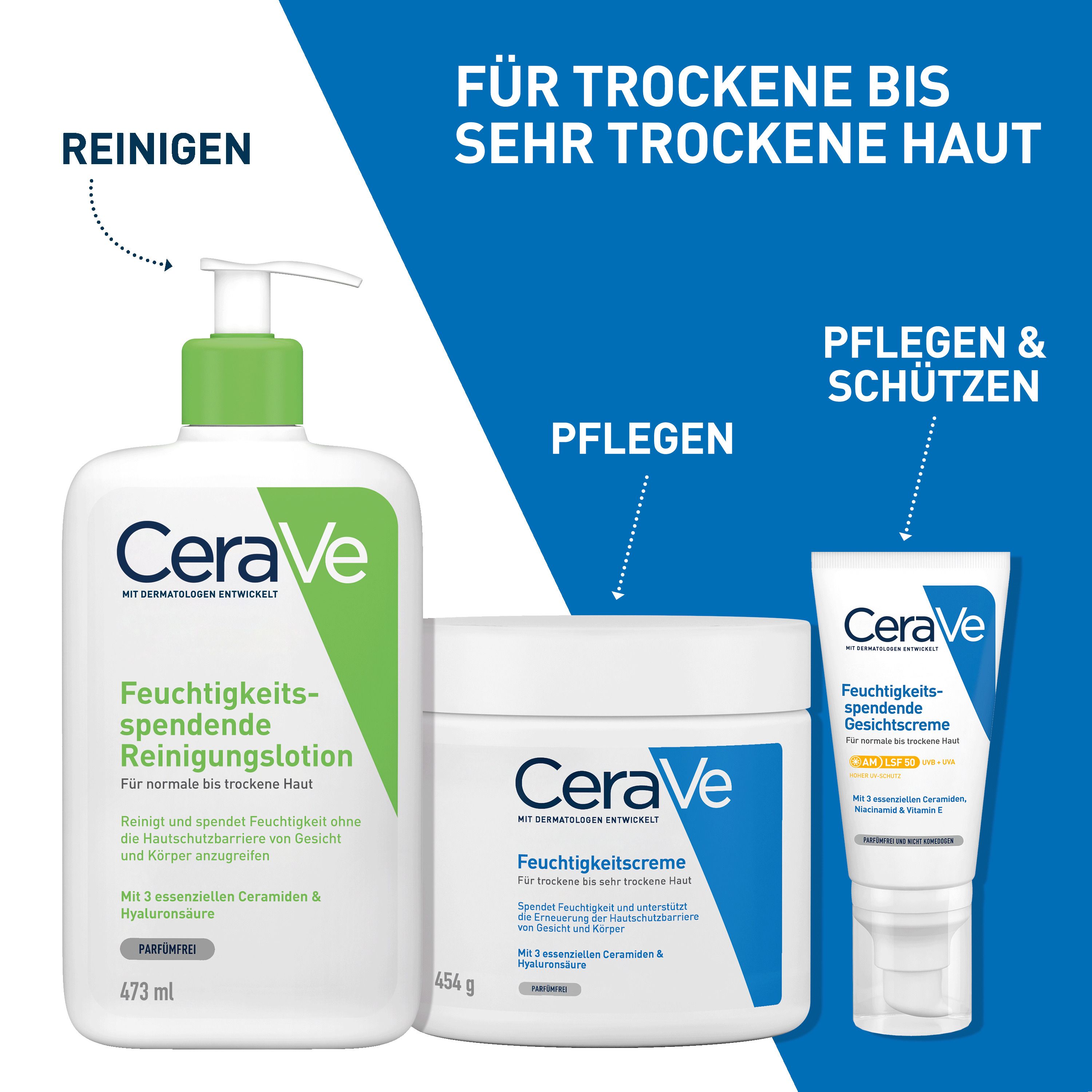 CeraVe Feuchtigkeitscreme: Reichhaltige Körpercreme für trockene bis sehr trockene Haut für Gesicht und Körper