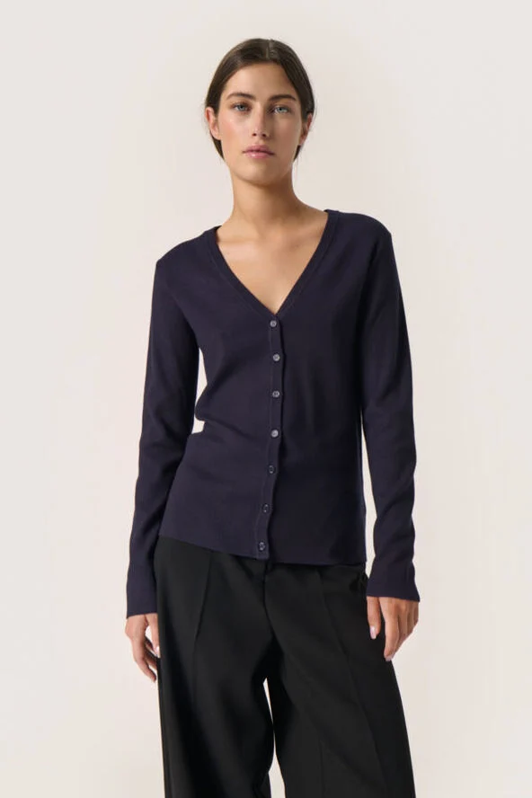 Soaked in Luxury SLPina V-Neck Cardigan Night sky