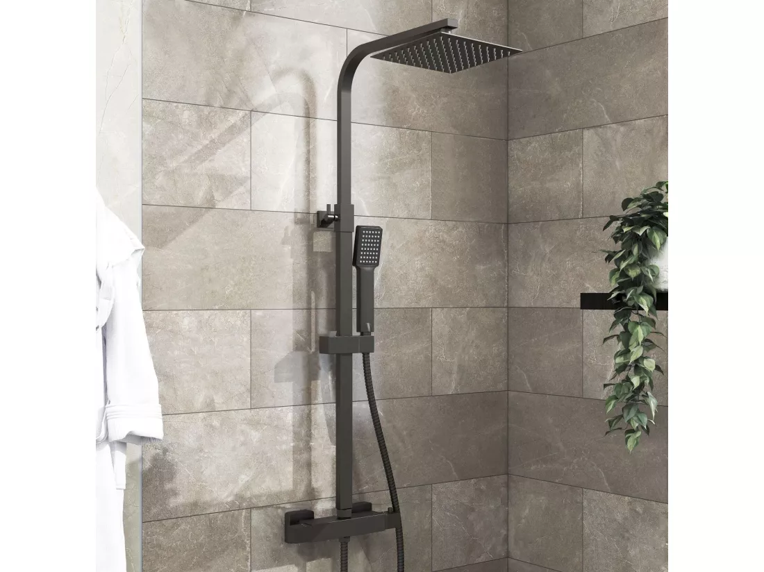 Colonne de douche thermostatique 200mm, kit carré noir AICA