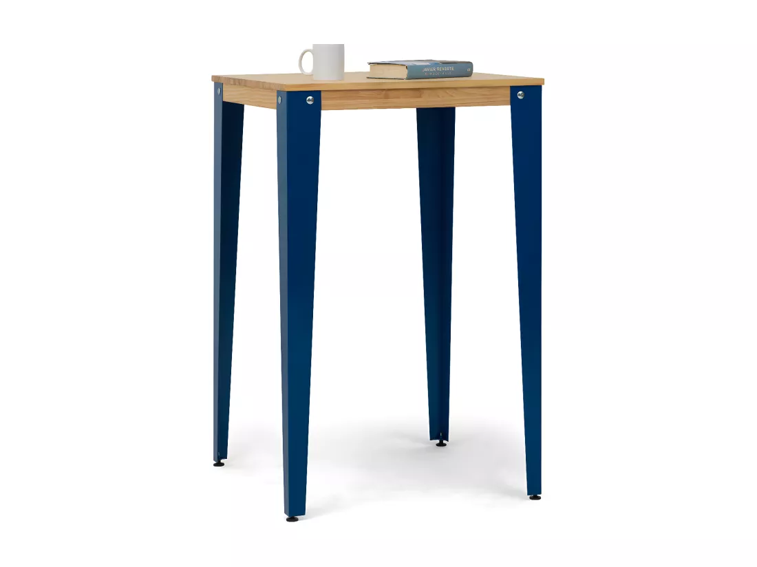 Table Mange debout Lunds 59x59x110cm Bleu-Naturel. Box Furniture