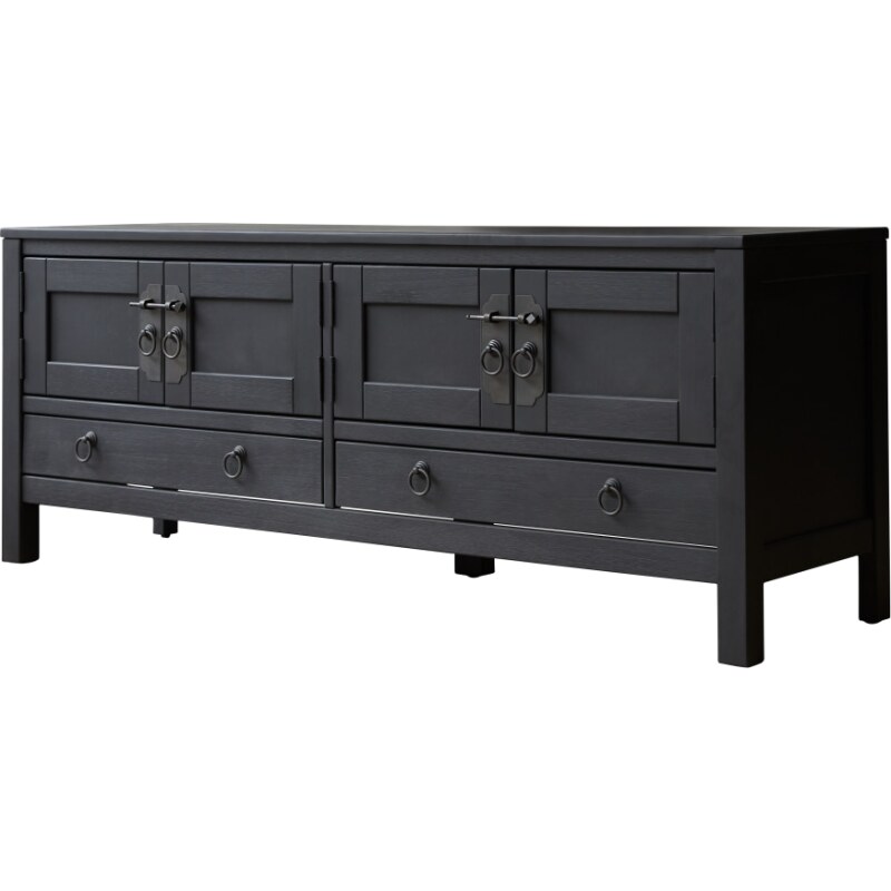 Meuble TV en pin massif L 140 cm Thaki Black
