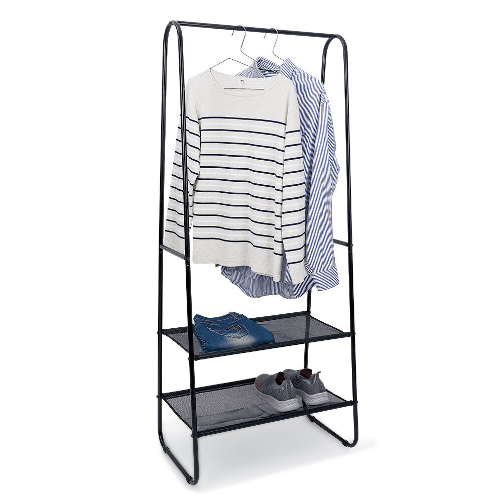 Portant avec tablettes métal pvc noir