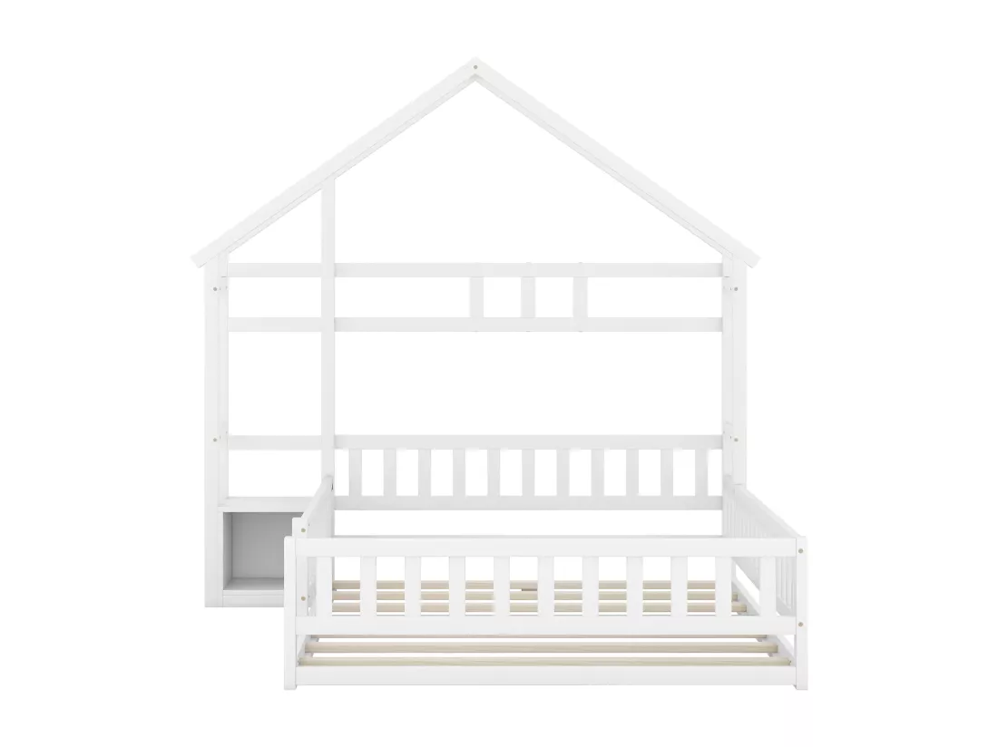 Lit d'enfant, 140 x 200 cm, lit plat, lit familial avec garde-corps, lit d'enfant avec tête de lit, blanc