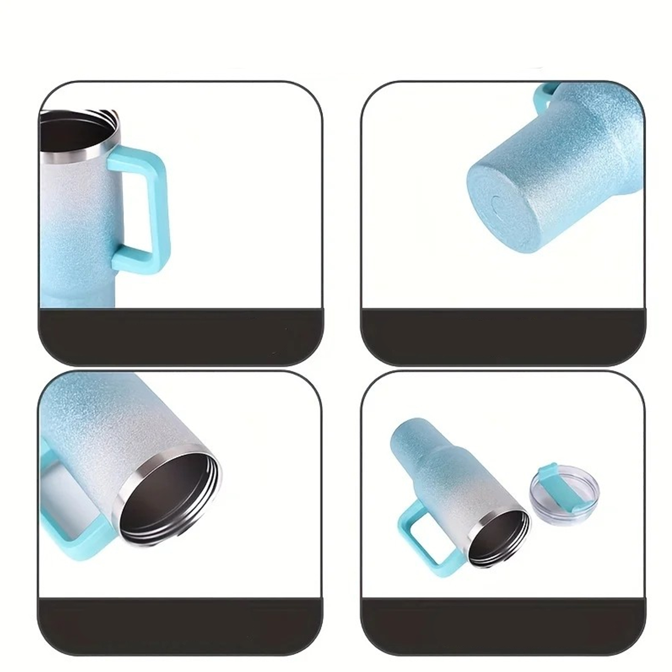 (1.2L) Edelstahl Thermo Kaffee Becher Doppelwandiger Trinkbecher Glitzer Thermoskanne mit Deckel   Strohhalm - Türkis