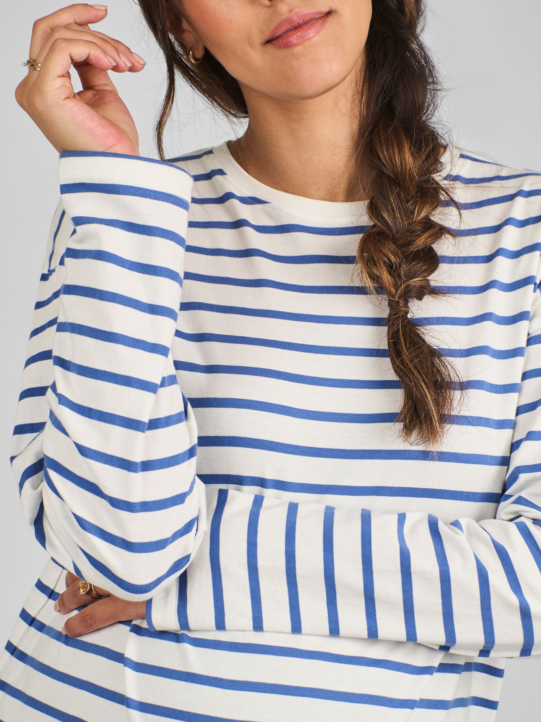 Blauw en crème - JoJo Maman Bébé Stripe Long Sleeve Boyfriend Maternity T-Shirt