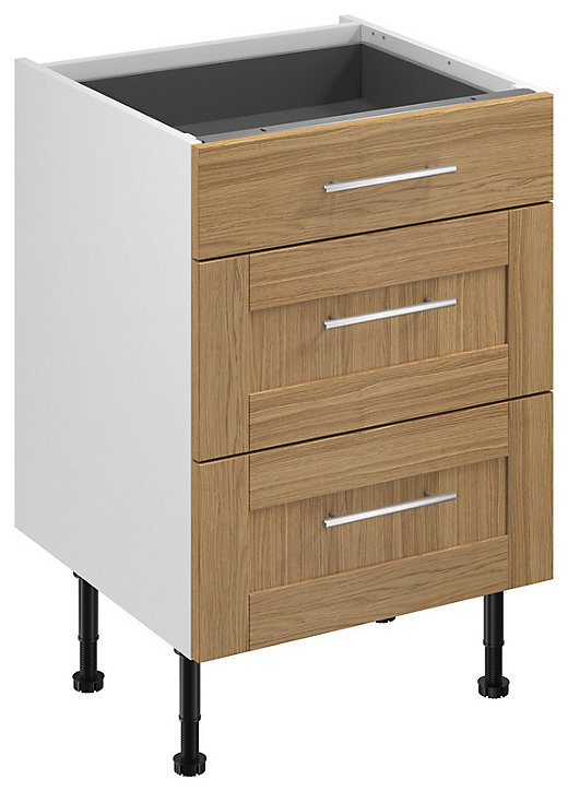 Mauble bas de cuisine avec 1 tiroir et 2 casseroliers GoodHome Verbena chêne massif L. 60 x H. 72 cm