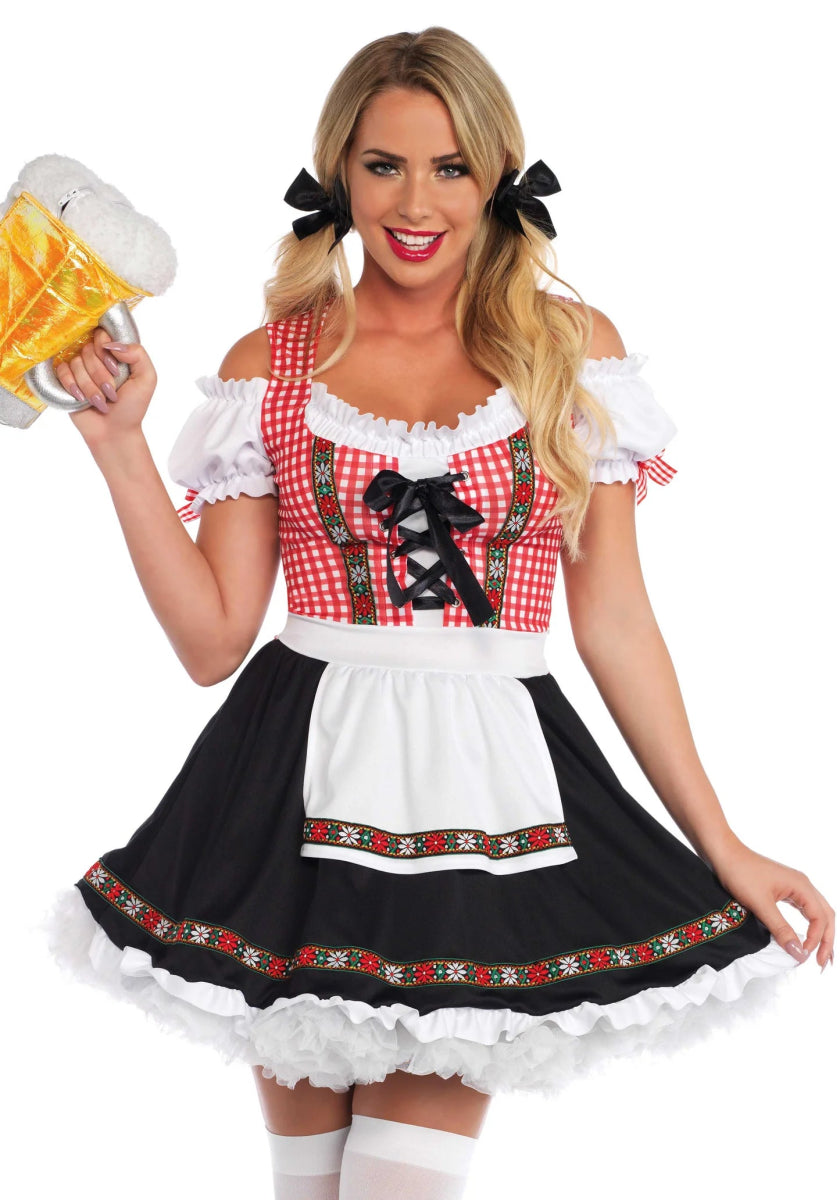Rood Zwarte Dirndl Jurk Oktoberfest Dames Leg Avenue