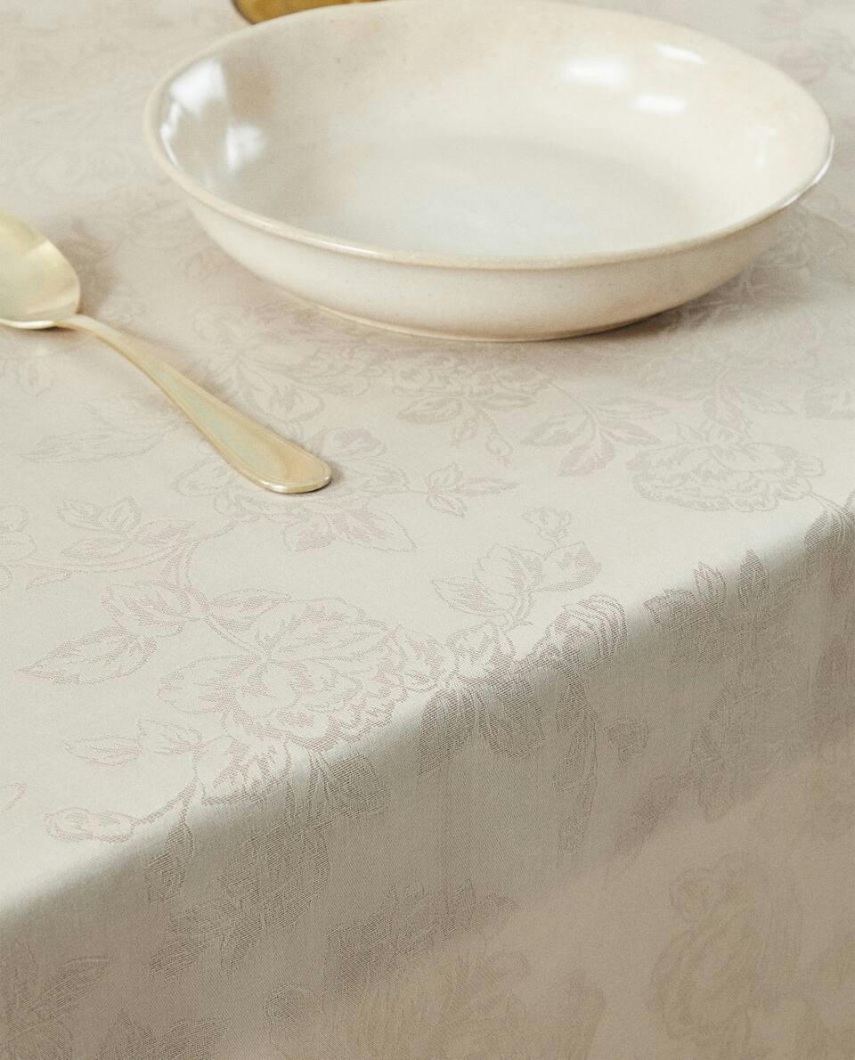 TOALHA DE MESA FLORAL JACQUARD