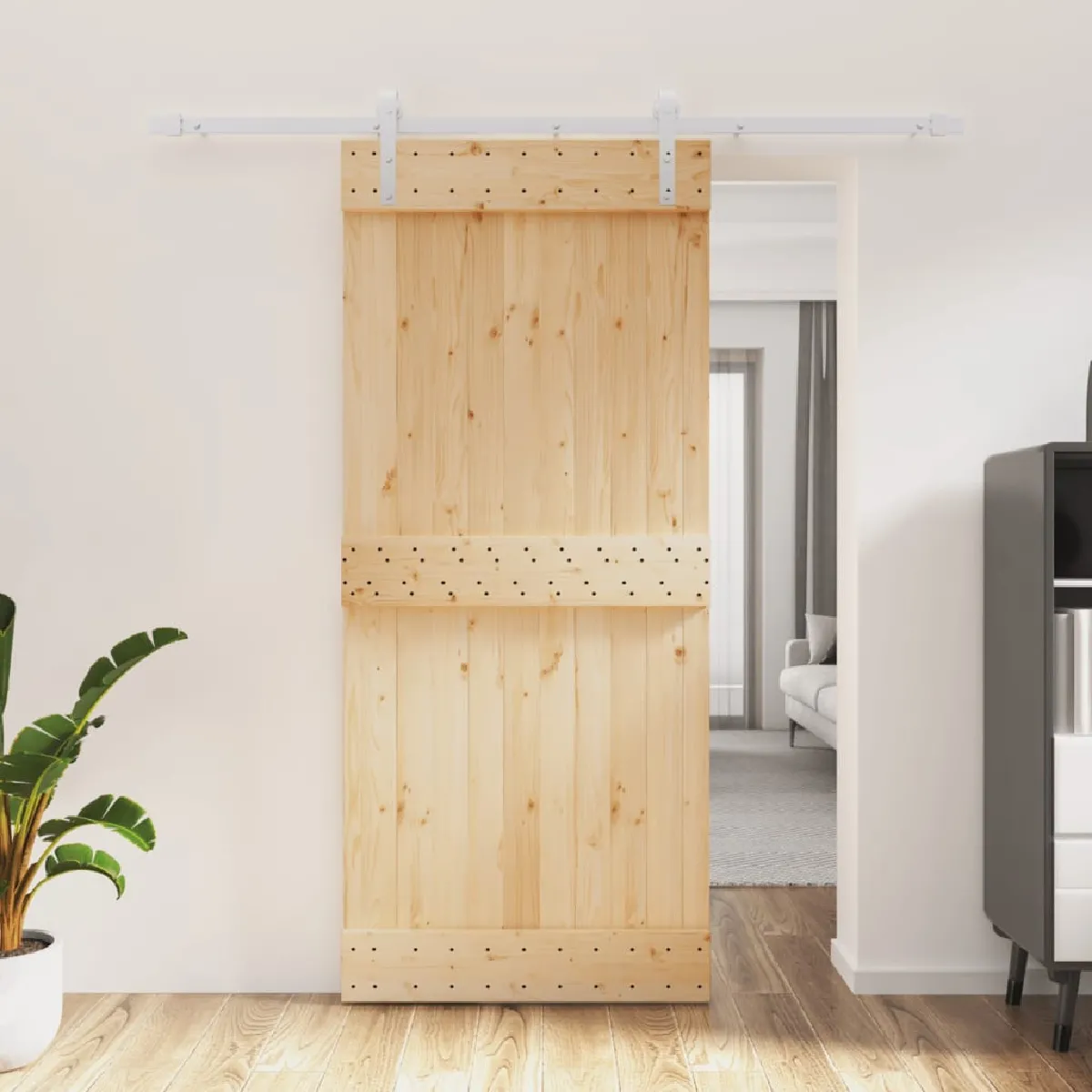 vidaXL Porte coulissante et kit de quincaillerie - 90x210 cm - Pin massif