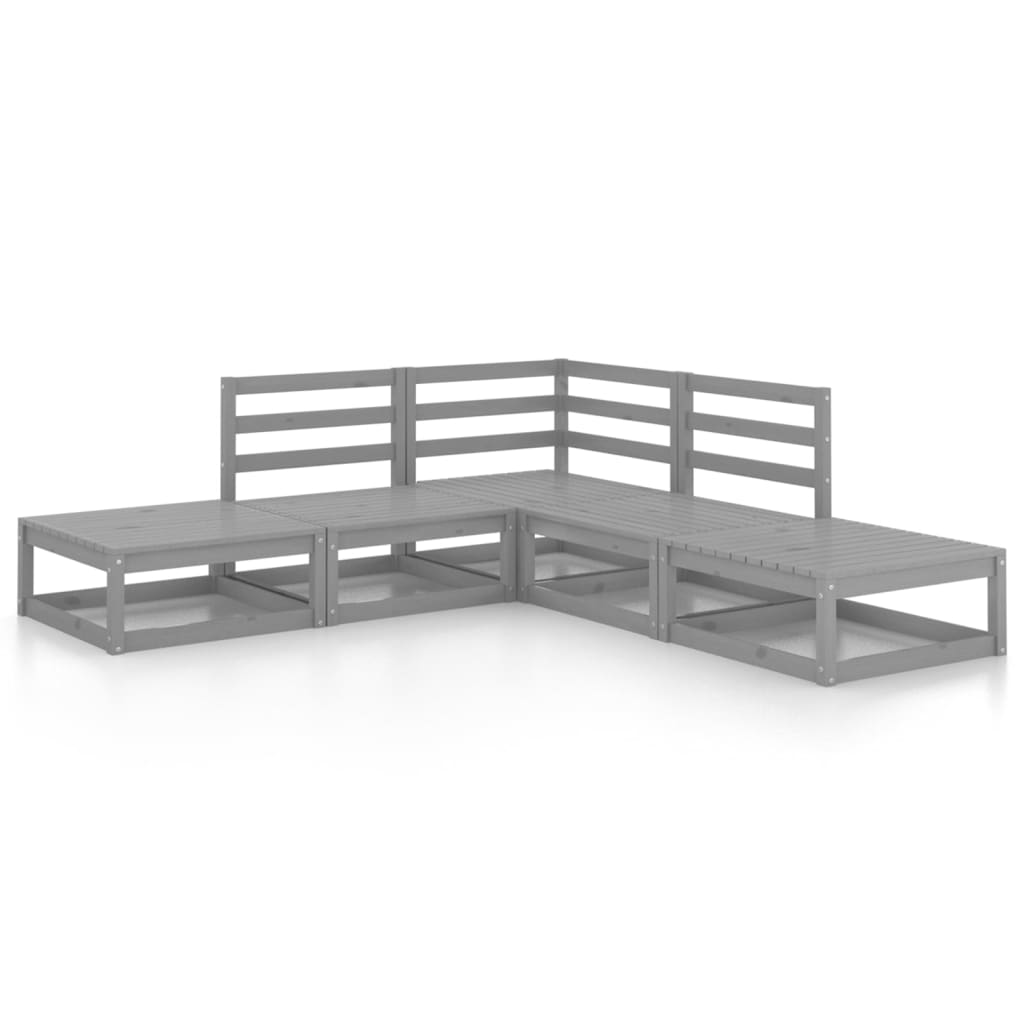 Salon de jardin meuble d'extérieur ensemble de mobilier 5 pièces gris bois de pin massif