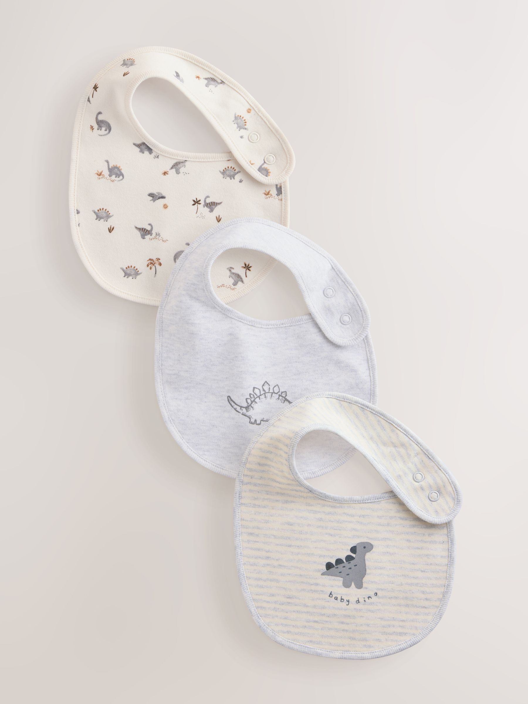 Grijs met dinoprint - Verpakking met 3 babyslabbetjes