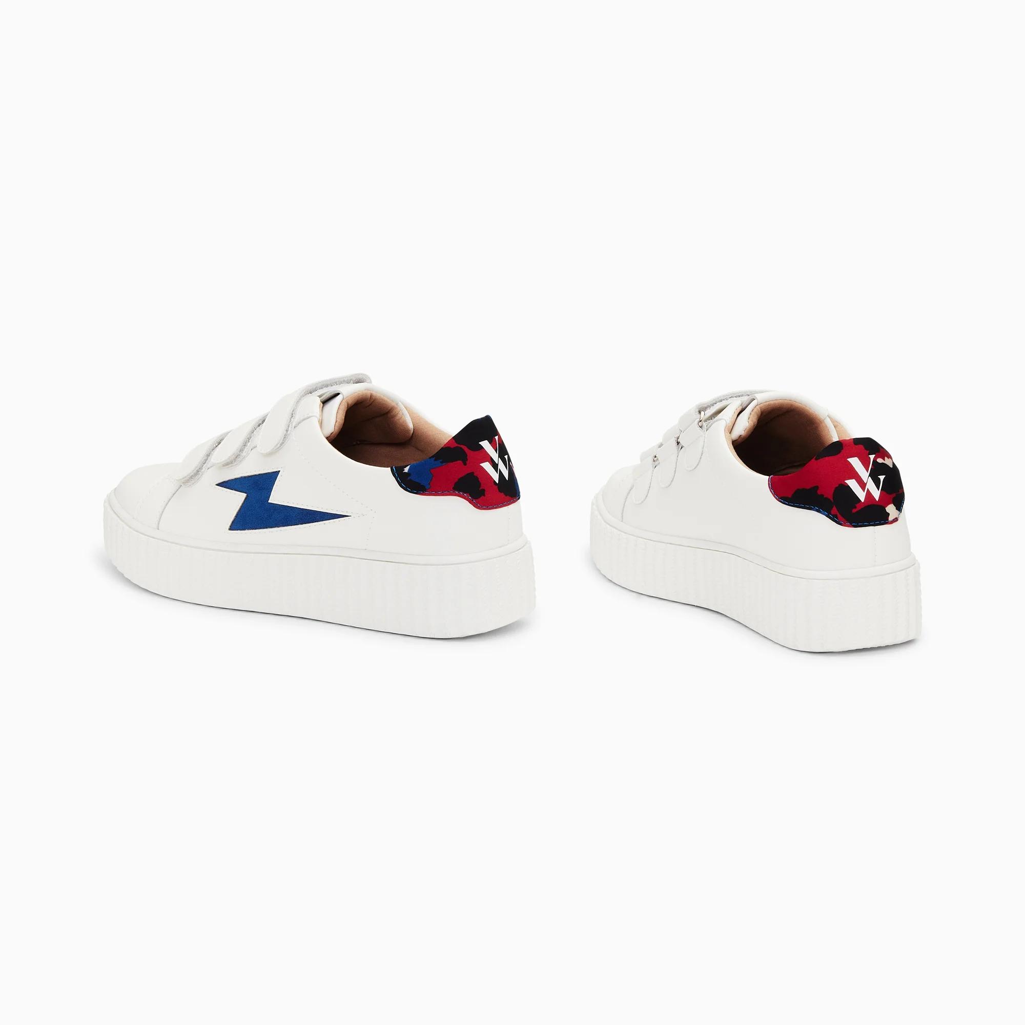 Sneakers-Baskets éclair Susan blanc et bleu à scratchs