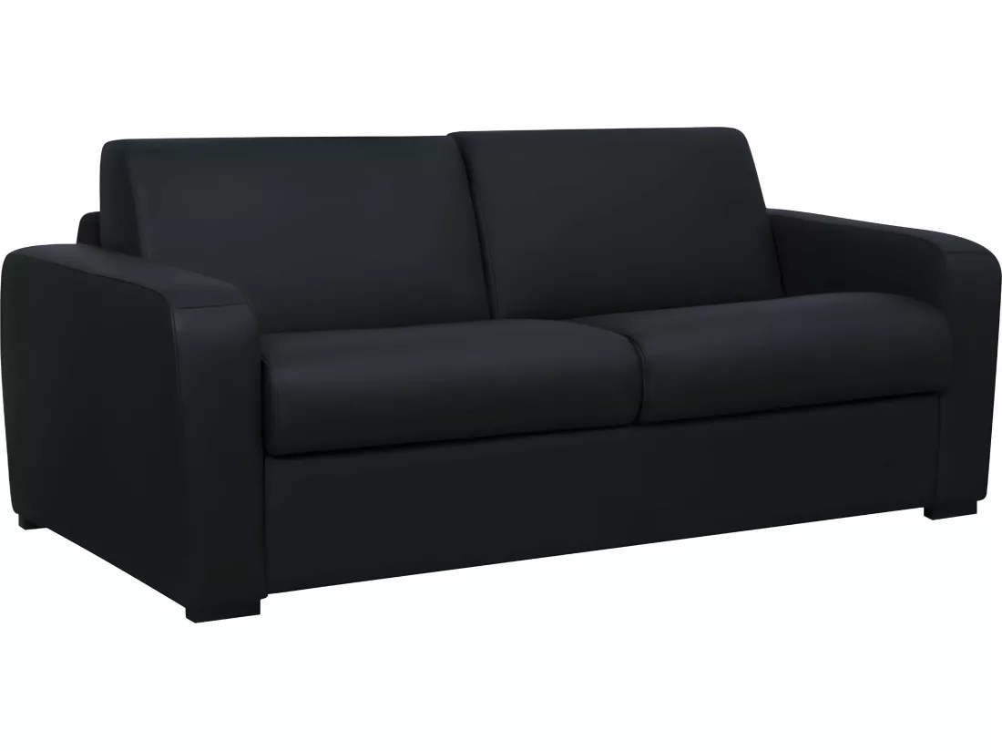 Canapé 3 places convertible express en cuir noir matelas 16 cm BEVIS