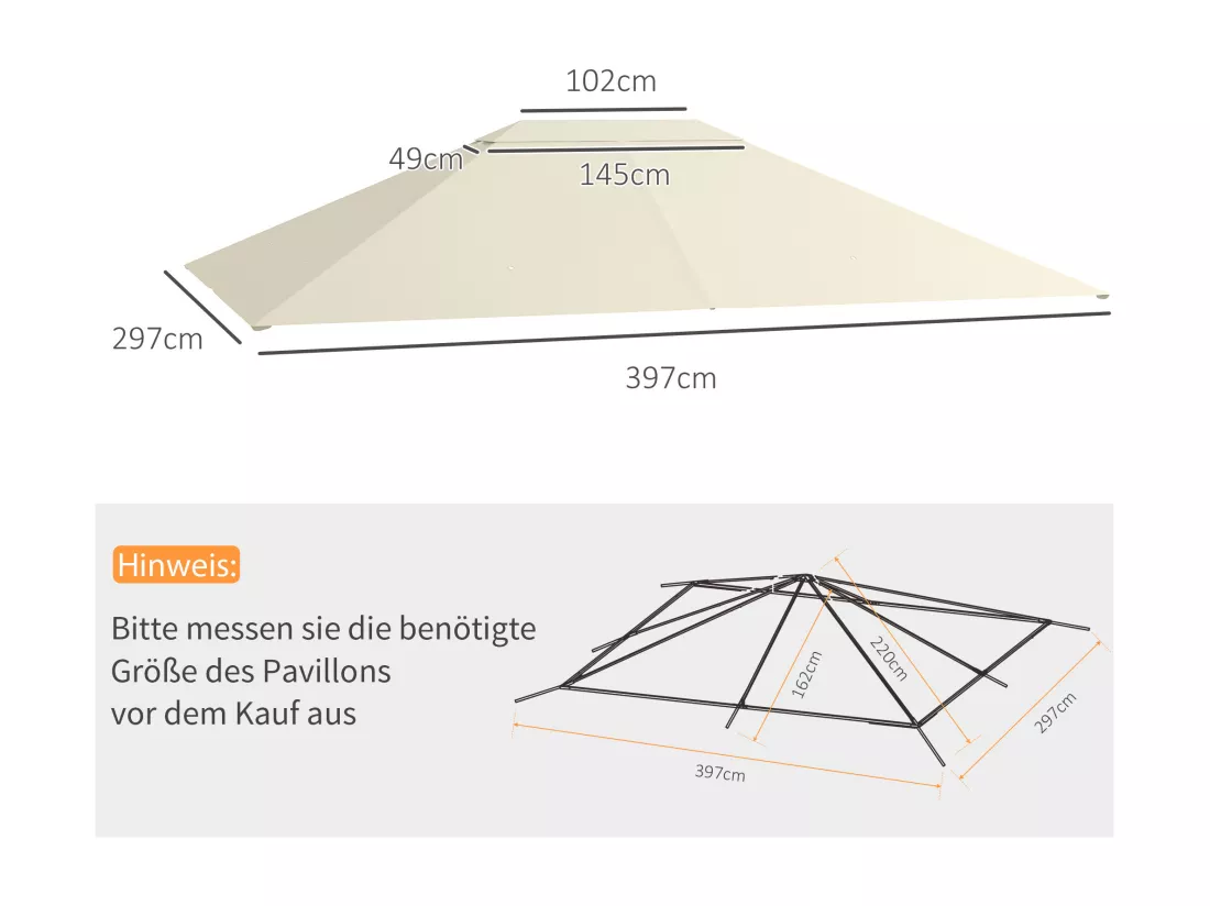 Toile de remplacement tonnelle 3 x 4 m tissu haute densité beige clair