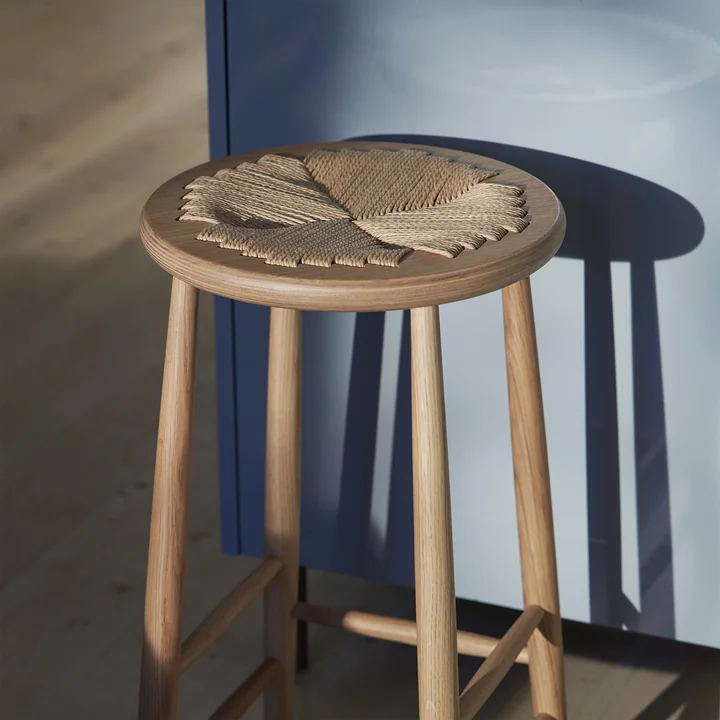 FDB Møbler - Jørgen Bækmark Barhocker J165C, H 65 cm, Eiche natur / Papierschnur