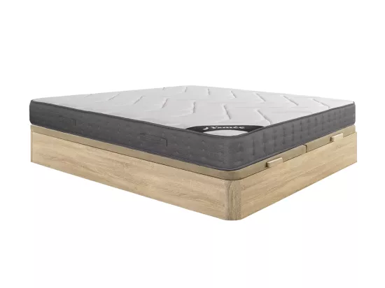 Ensemble 180 x 200 cm sommier coffre naturel clair + matelas ressorts ensachés 5 zones accueil mémoire de forme ép.23cm - BABYLONE de YSMÉE