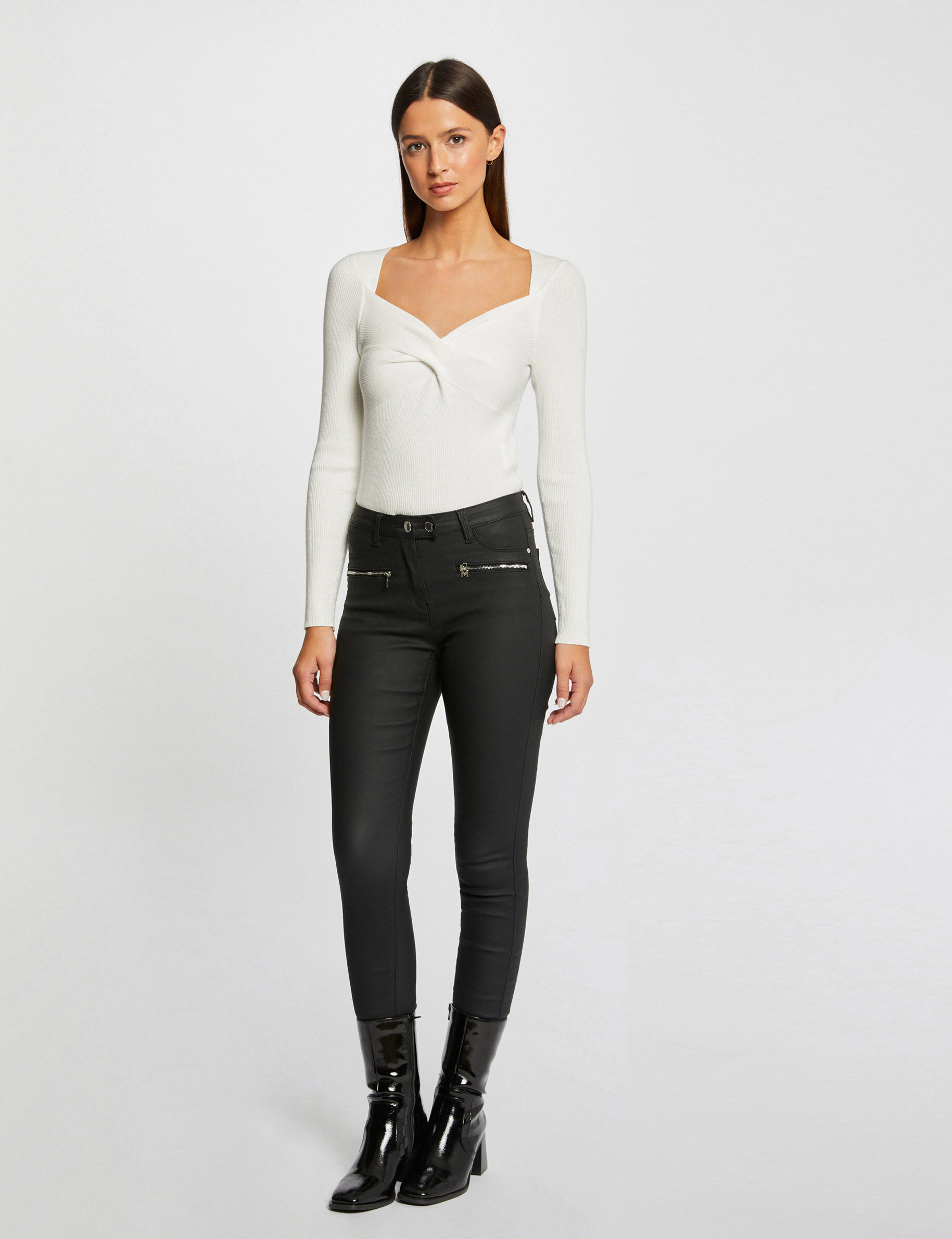 Pantalon skinny enduit détails zippés noir femme - noir