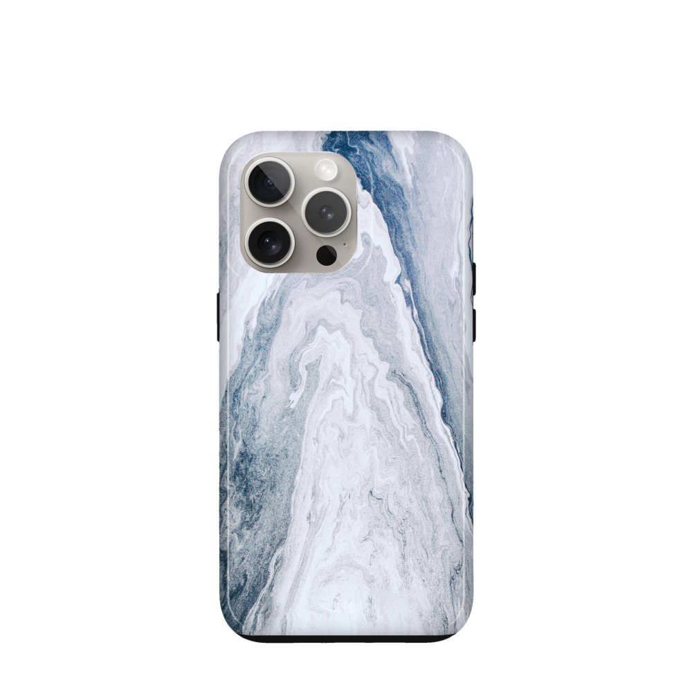 iPhone 15 Pro Max Hybrid (Kunststoff / Gummi) Hülle Marmor Fluss - Blau
