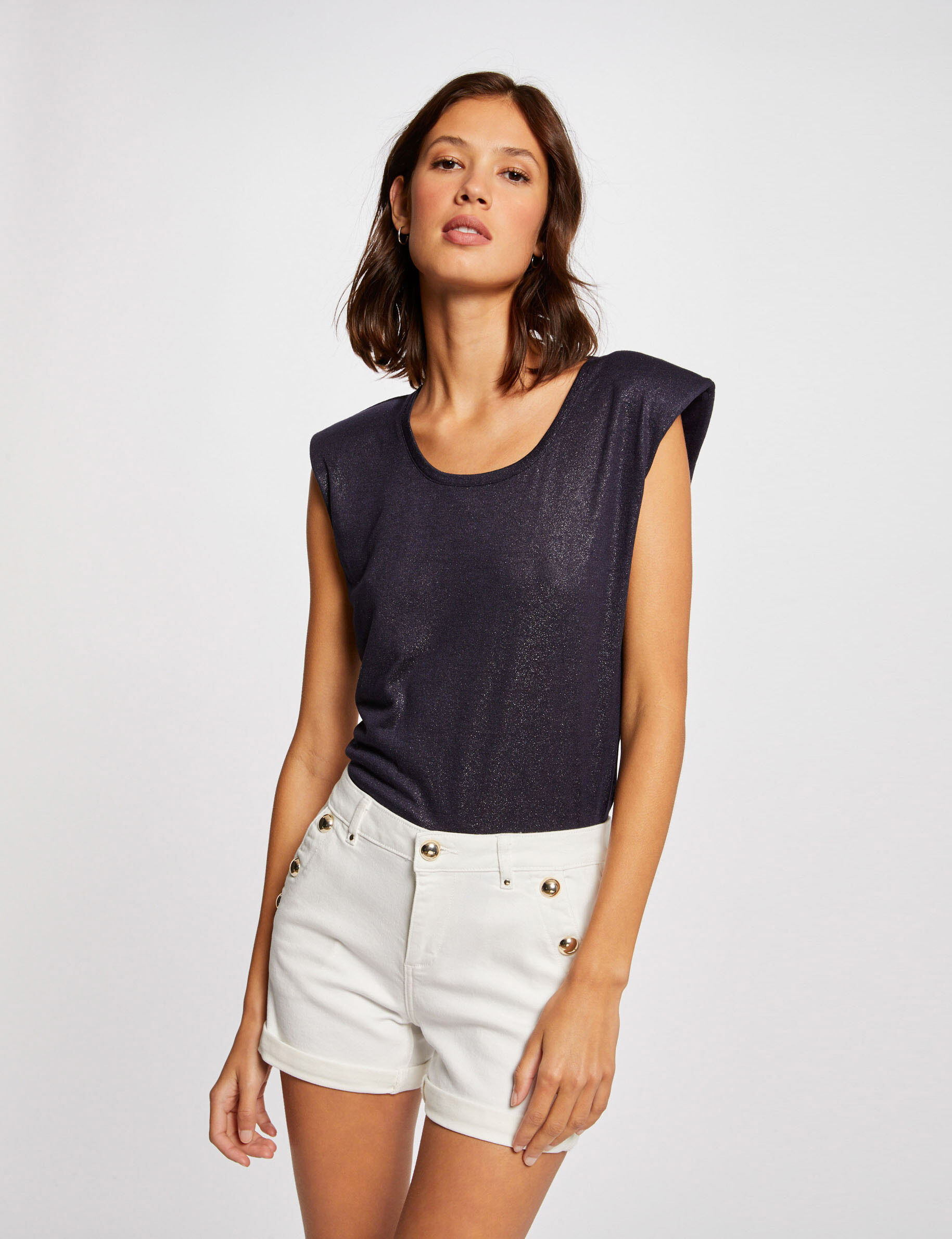 Short ajusté à pont en jean ecru femme - ecru
