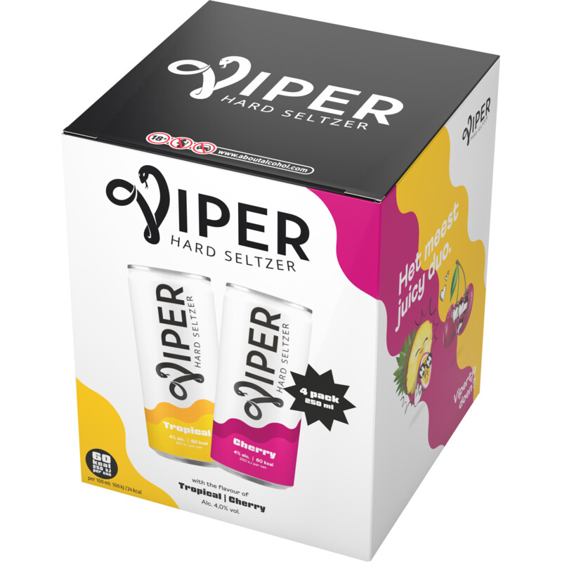 Viper Hard seltzer tropical & cherry 4-pack