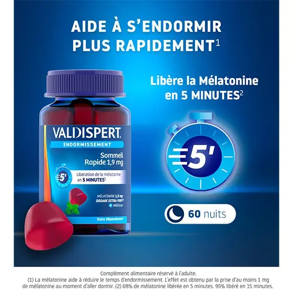 Valdispert Gommes Sommeil Rapide Mélatonine 1,9mg 60 gummies