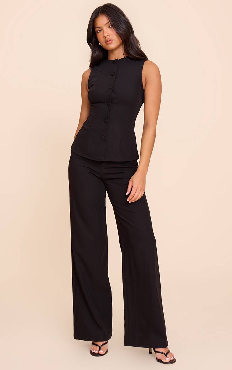 Noir Combinaison Pantalon Droit À Col Montant Style Gilet