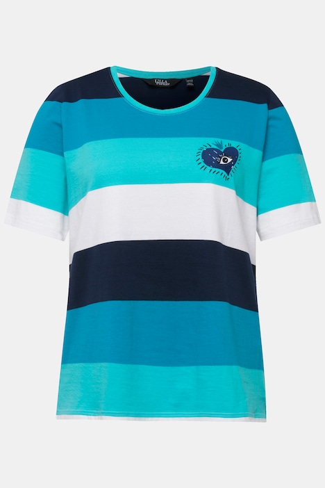 T-Shirt, Ringel, Stickerei, Rundhals, Halbarm