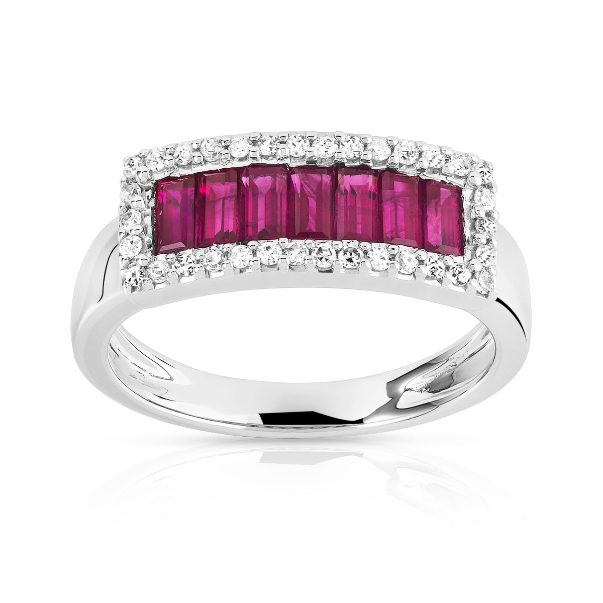 Bague or 750 blanc rubis et diamant