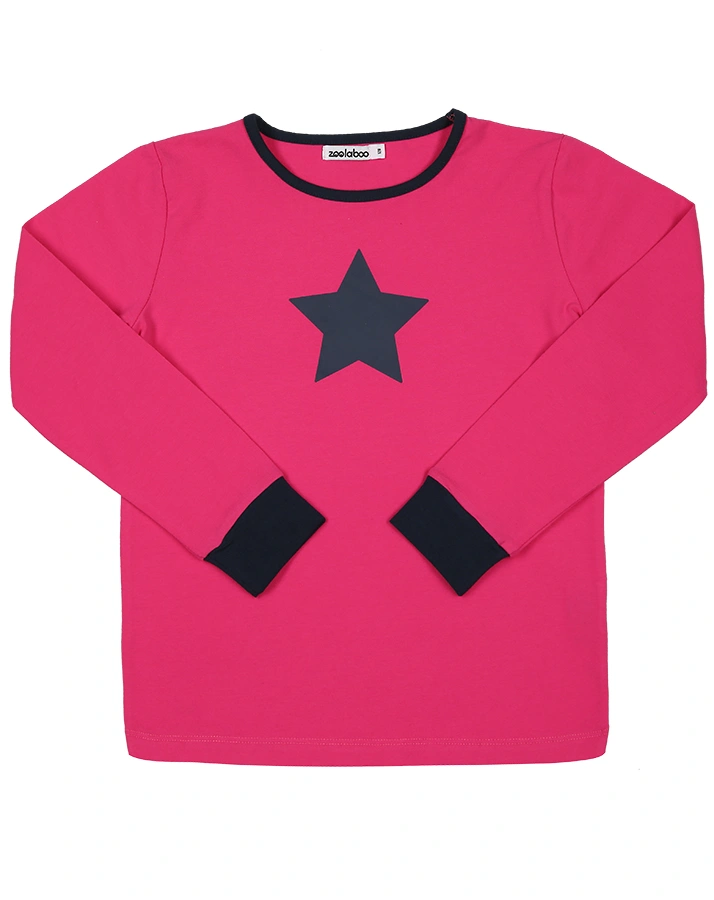 Schlafanzug BLAUER STERN lang in pink/dunkelblau